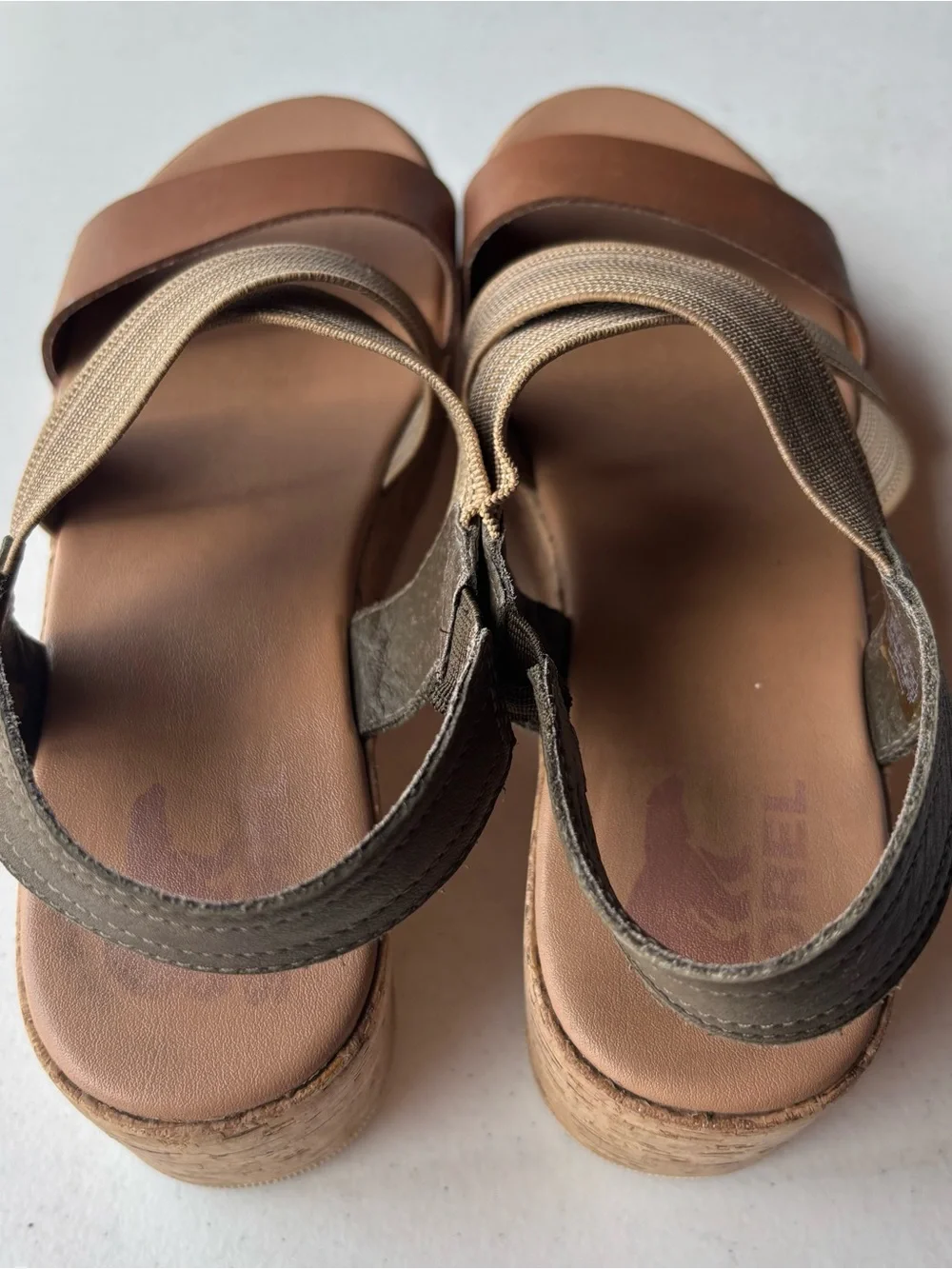 Sorel Cameron Platform Slingback Sandal Womens 9 Velvet Tan Suede Cork Wedge Lug
